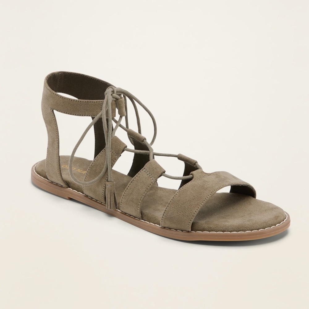 🆕 Old Navy Women’s Faux-Suede Lace-Up Gladiator Sandals Sagebrush 8 - Picture 1 of 15